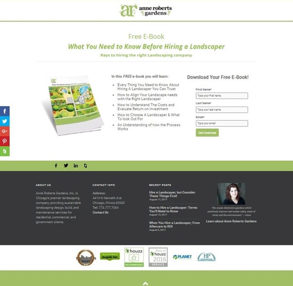 Landing page for free ebook 