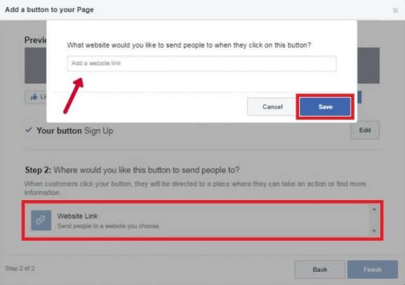 Facebook Add website option