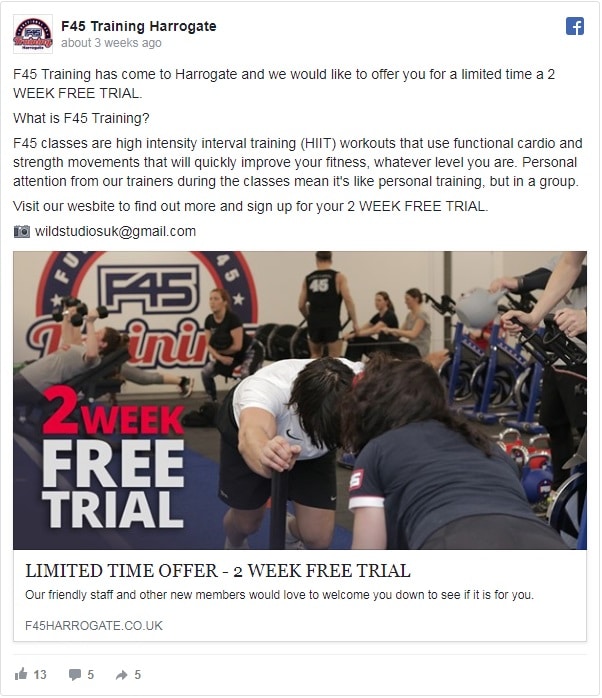 Facebook Ad promoting a limited-time offer for a free trial