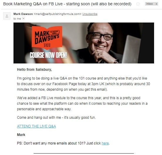  Email blast for live stream Q&A