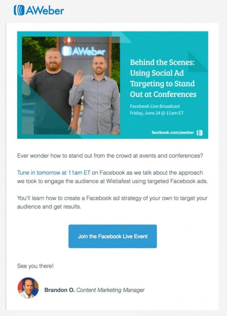 AWeber Facebook live event email