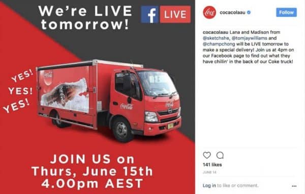 Coca-Cola Australia Instagram Post for Facebook Live