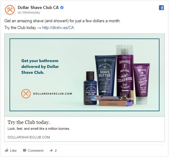 Dollar Shave Club copy conveys convenience and a low price point