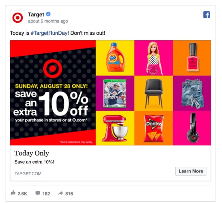 Target's today only Facebook Ad