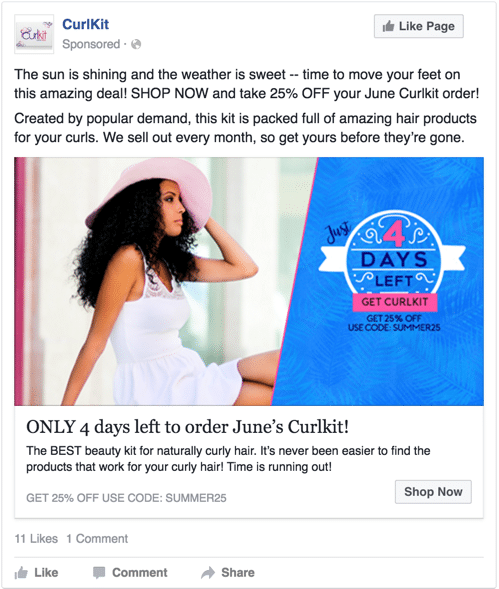 Curlkit facebook ad scarcity 4 days left