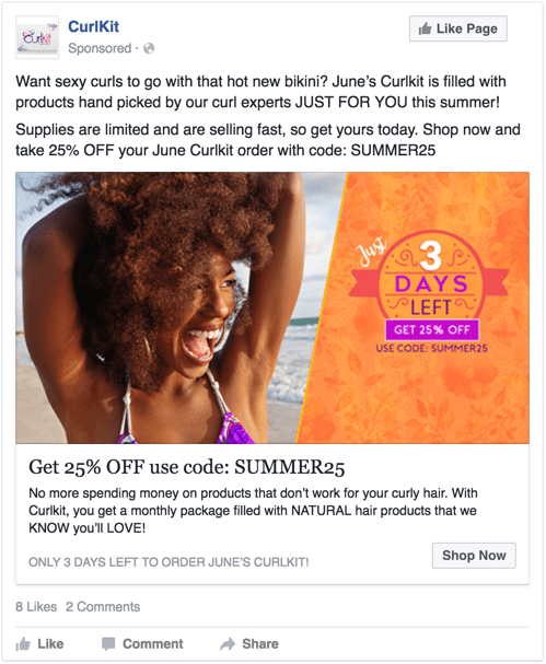 Curlkit facebook ad scarcity 3 days left