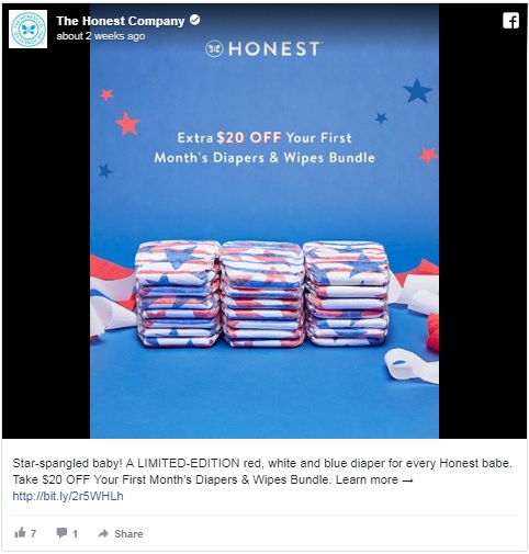 Honest Company offered a discount on limited-edition star-spangled diapers