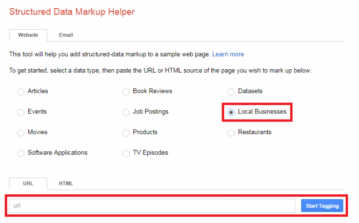 Google’s Structured Data Markup Helper and check the “Local Businesses