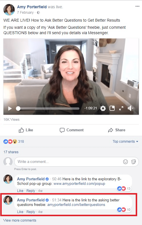 Amy Porterfield did in her Facebook Live video