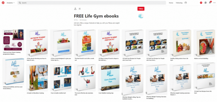 Curating your lead generation images in a single place like Swansea-based Life Gym did on a Pinterest board