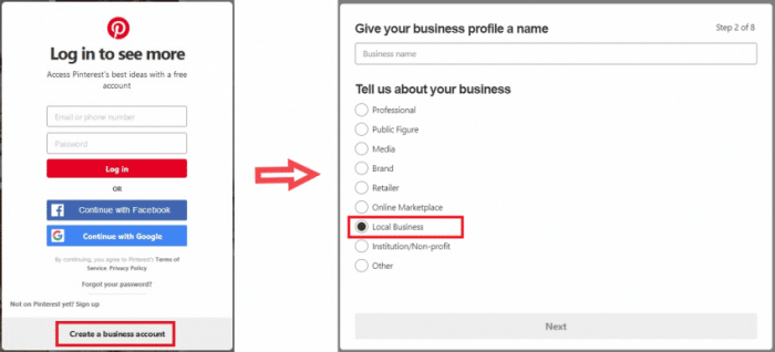 Create a business account’ during setup and choose ‘Local Business’