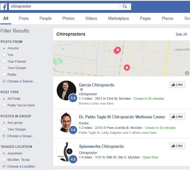 facebook search results nearby