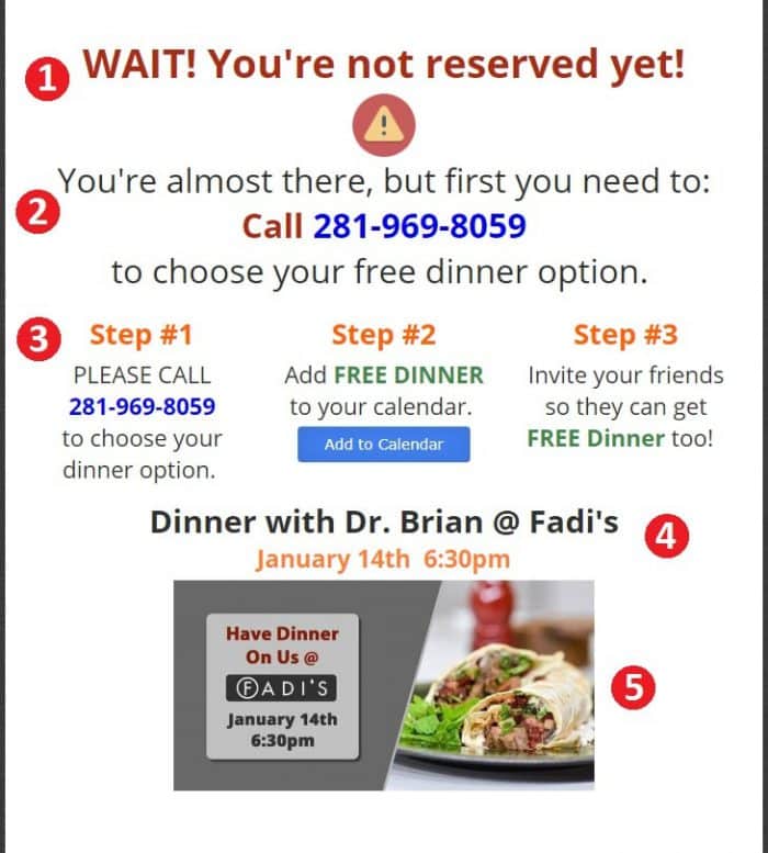 Thank You page chiropractor’s dinner campaign