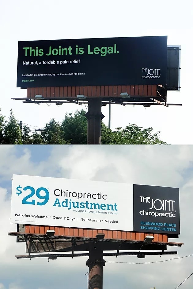 Billboard post and an enticing offer on the other.