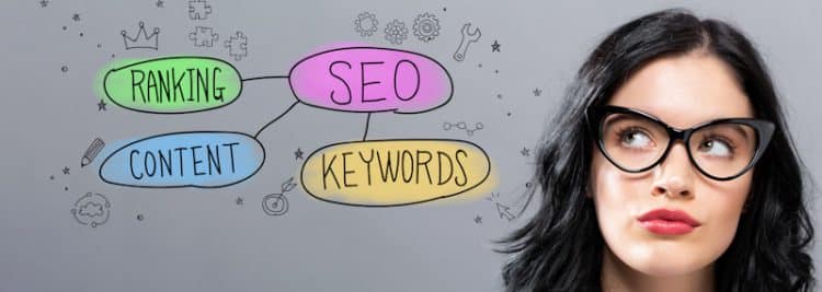 seo keywords ranking content banner with girl looking