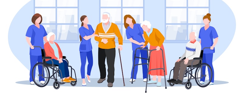 home care staff with senior citizens